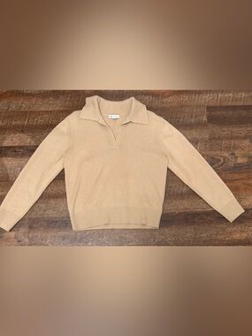 Athleta 80% Merino Wool 20% Cashmere Collared Sweater Medium Tan Luxury Knit